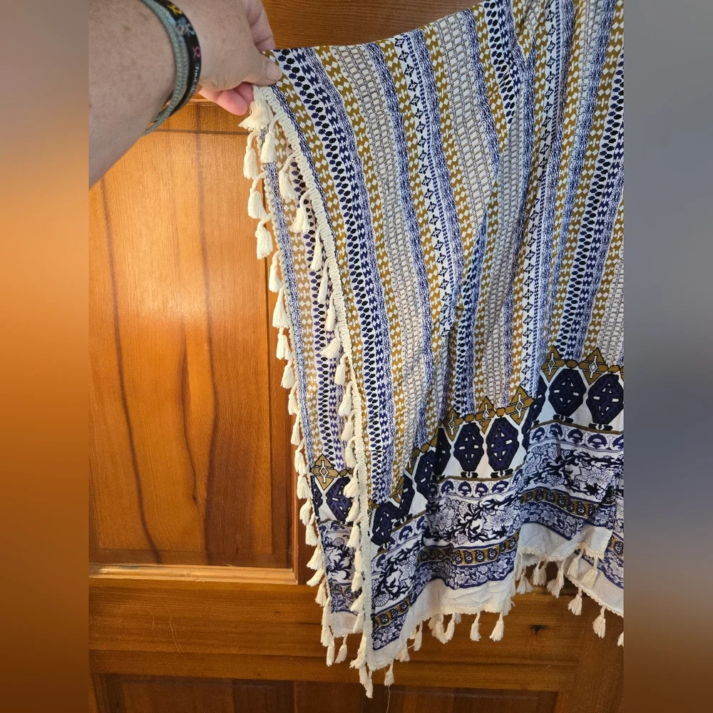 Bobbie Brooks Boho Poncho Open Kimono Blue And Yellow One Size